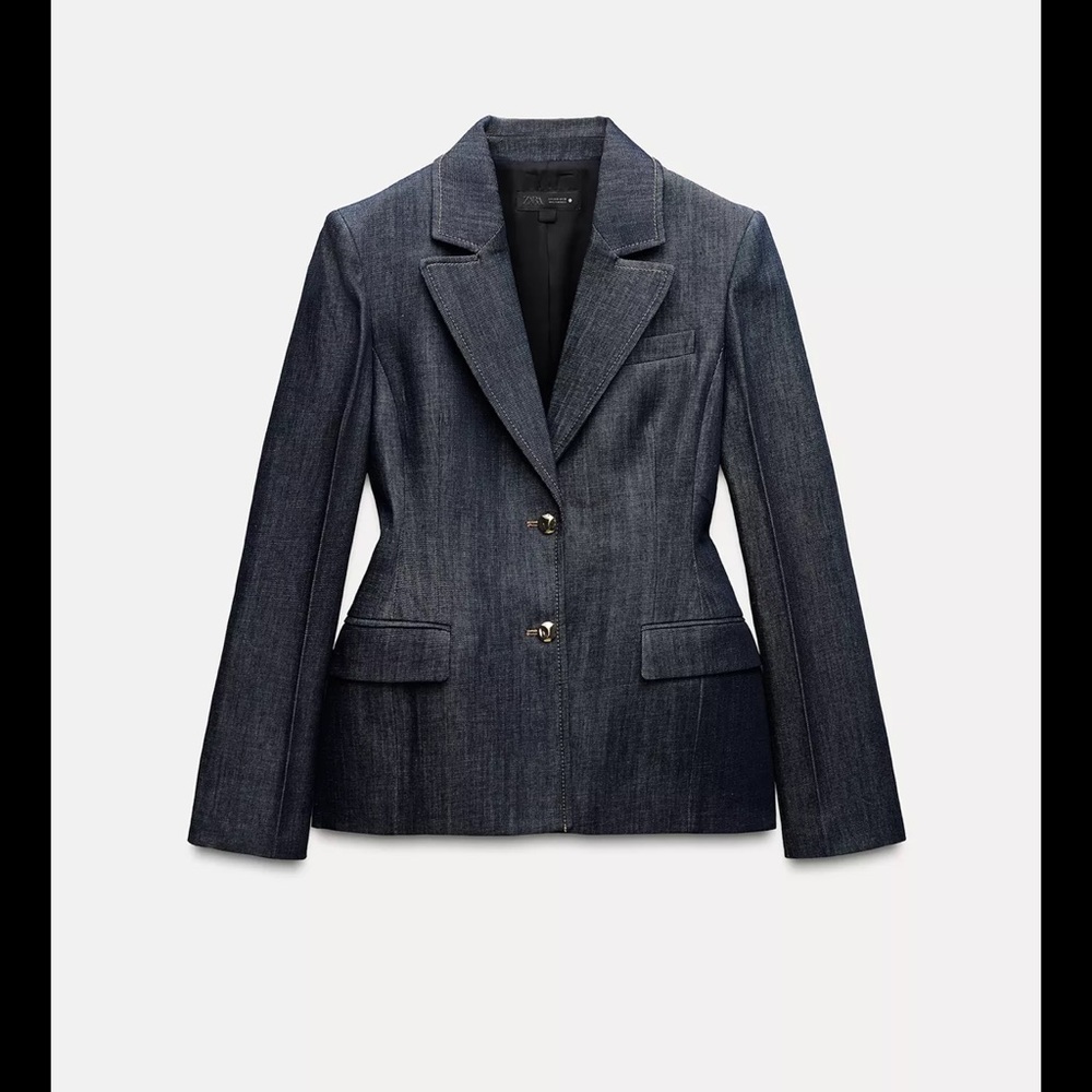 Zara Denim Tailored Blazer sculpted peplum 2342 /223/407